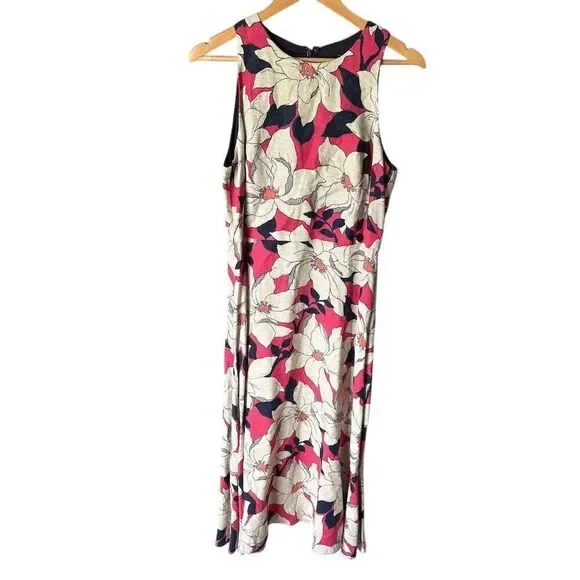 Ann Taylor Floral Linen Blend Sleeveless Midi Dress Size 8 Multicolor - Picture 2 of 8